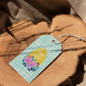 ハッピーイースター素朴な格子状のフローラオレンジ色の卵 ギフトタグ