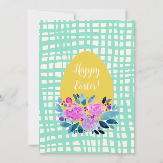 ハッピーイースター素朴な格子状のフローラオレンジ色の卵 シーズンカード (正面)