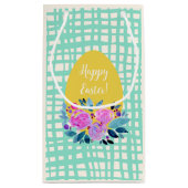 ハッピーイースター素朴な格子状のフローラオレンジ色の卵 スモールペーパーバッグ (裏面)