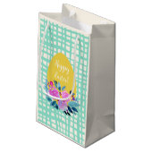 ハッピーイースター素朴な格子状のフローラオレンジ色の卵 スモールペーパーバッグ (裏面アングル)