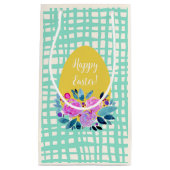 ハッピーイースター素朴な格子状のフローラオレンジ色の卵 スモールペーパーバッグ (正面)