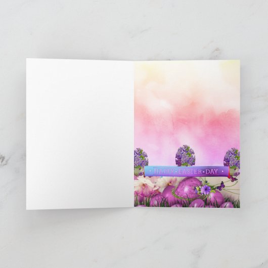 ハッピーイースター紫色のヴィオレット&エッグズイースター シーズンカード (内部)