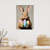 ハッピーイースター絵を描ポートレート卵 ポスター (キッチン)