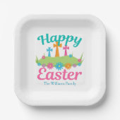 ハッピーイースター美しいフローラクロスカスタムパーティー ペーパープレート (正面)