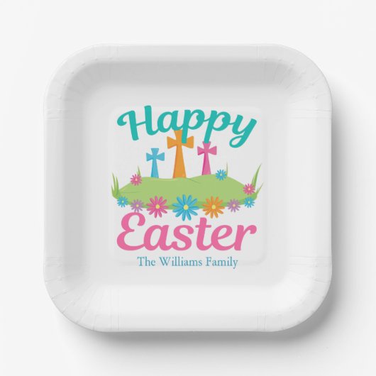 ハッピーイースター美しいフローラクロスカスタムパーティー ペーパープレート (正面)
