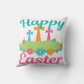 ハッピーイースター美しい宗教十字の花 クッション (裏面)