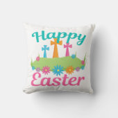 ハッピーイースター美しい宗教十字の花 クッション (正面)