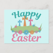 ハッピーイースター美しい宗教花クロス ポストカード (正面)