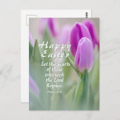 ハッピーイースター聖書聖句ピンクチューリップ ポストカード (正面/裏面)