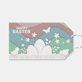 ハッピーイースター自然かわいい漫画の動物 ギフトタグ
