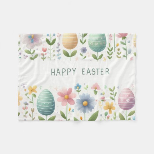 ハッピーイースター花 フリースブランケット (正面(横))