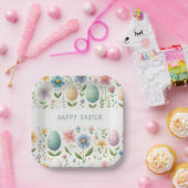 ハッピーイースター花 ペーパープレート (パーティー)
