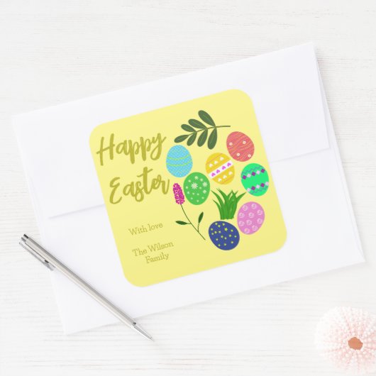 ハッピーイースター装飾卵の美しい植物 スクエアシール (封筒)