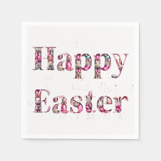 ハッピーイースター装飾文字 スタンダードカクテルナプキン (正面)