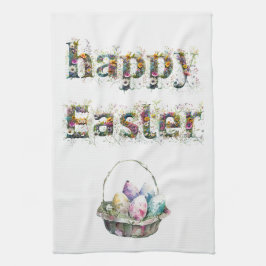 ハッピーイースター装飾野花文字 キッチンタオル