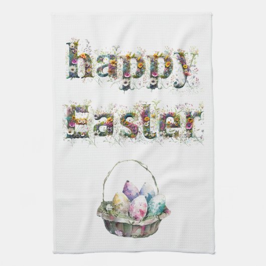 ハッピーイースター装飾野花文字 キッチンタオル (縦)