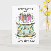 ハッピーイースター誕生日カウトケーキ&キャンドル カード (黄色い花)