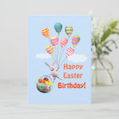 ハッピーイースター誕生日バニーとバルーンフラット シーズンカード (スタンド正面)