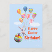 ハッピーイースター誕生日バニーとバルーン シーズンポストカード (正面)