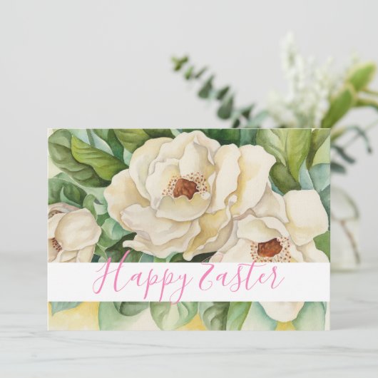 ハッピーイースター赤面ピンクマグノリア文字フローラ シーズンカード (スタンド正面)
