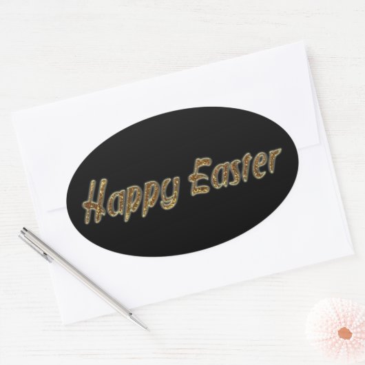 ハッピーイースター金ゴールドグリッター文字タイポグラフィ エレガント 楕円形シール (封筒)