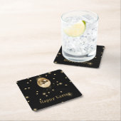 ハッピーイースター金ゴールドディスコボール スクエアペーパーコースター (インサイチュ)