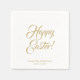 ハッピーイースター金ゴールド白カスタム文字がエレガントかわいい スタンダードカクテルナプキン