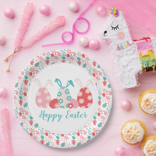 ハッピーイースター飾エッグバニー耳 ペーパープレート (パーティー)