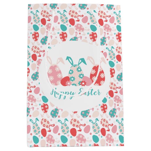 ハッピーイースター飾エッグバニー耳 ミディアムペーパーバッグ (正面)