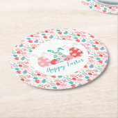 ハッピーイースター飾エッグバニー耳 ラウンドペーパーコースター (アングル)