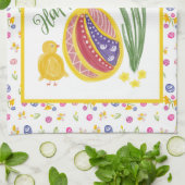 ハッピーイースター飾卵、鶏肉、太陽 キッチンタオル (折り畳み)