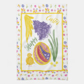 ハッピーイースター飾卵、鶏肉、太陽 キッチンタオル (縦)