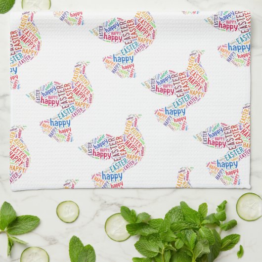 ハッピーイースター鳩あいさつ文字 キッチンタオル (折り畳み)