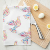 ハッピーイースター鳩あいさつ文字 キッチンタオル (四つ折り)