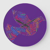 ハッピーイースター鳩あいさつ文字 ラージ壁時計 (正面)