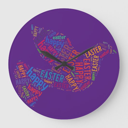 ハッピーイースター鳩あいさつ文字 ラージ壁時計 (正面)
