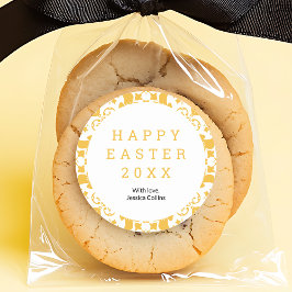 ハッピーイースター黄エレガント花柄カスタム ラウンドシール