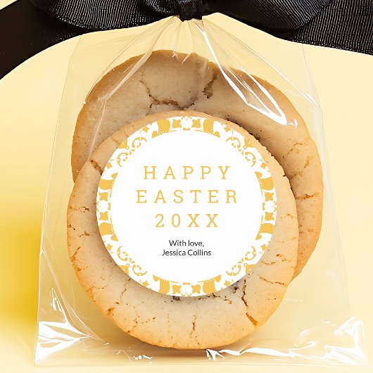 ハッピーイースター黄エレガント花柄カスタム ラウンドシール