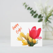 ハッピーイースター黄色クロッカス赤チューリップフローラフローラ シーズンポストカード (スタンド正面)