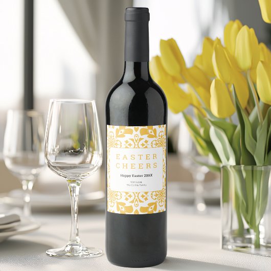 ハッピーイースター黄花柄エレガントモダン ワインラベル