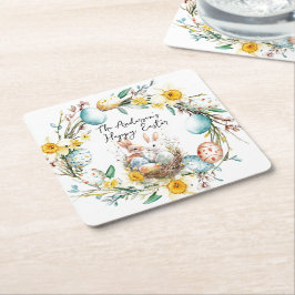 ハッピーイースター2つの銀行とフローライースター スクエアペーパーコースター