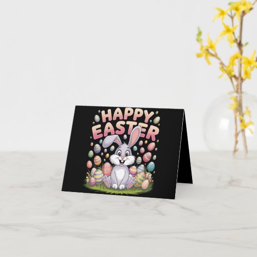 ハッピーイースター2025エッグバニーキュートうさぎ カード (黄色い花)