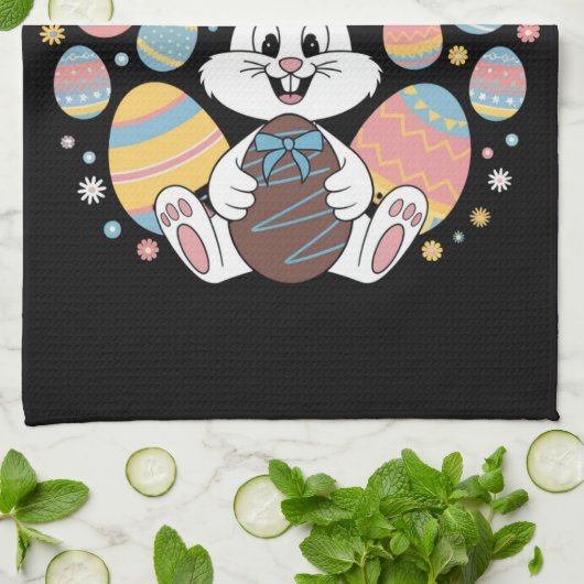 ハッピーイースター2025エッグバニーキュートうさぎ キッチンタオル (折り畳み)