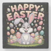 ハッピーイースター2025エッグバニーキュートうさぎ ストーンコースター (正面)