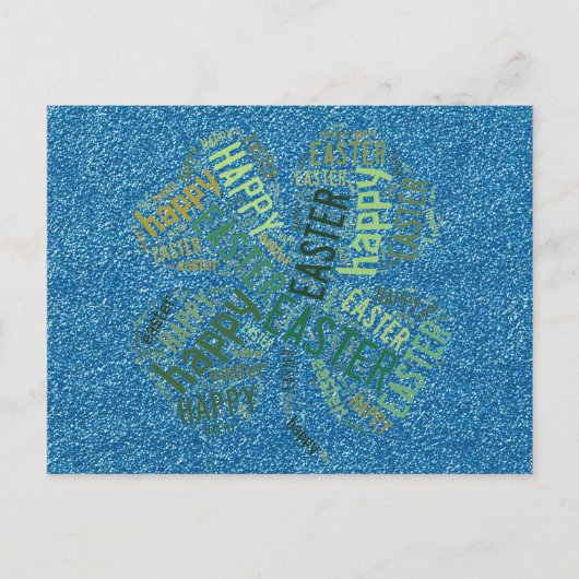 ハッピーイースター4リーフクローバーグリッターブルーグリーン シーズンポストカード (正面)