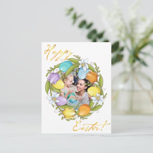 ハッピーイースター。あなたの写真。パーソナライズ。 ポストカード (スタンド正面)