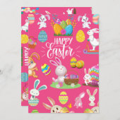 ハッピーイースター、おもしろいバニーの願いとカラフル位置 招待状 (正面/裏面)