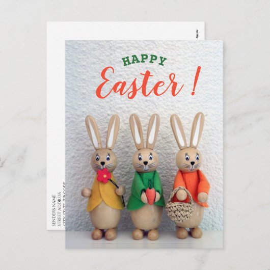 ハッピーイースター |かわいいイースターバニーさんの挨拶 シーズンポストカード (正面/裏面)