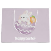 ハッピーイースター!かわいいイースターバニー，イースターの卵に  ラージペーパーバッグ (正面)