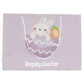 ハッピーイースター!かわいいイースターバニー，イースターの卵に  ラージペーパーバッグ (裏面)